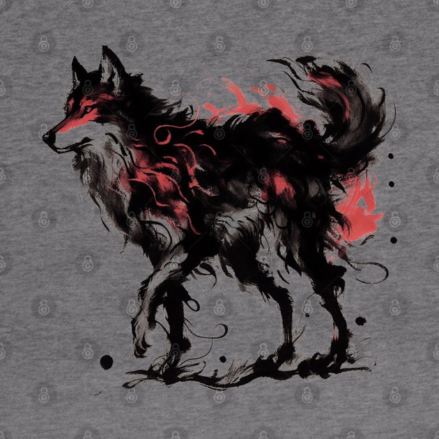 Chinese Style Ink Wolf by T-Shirt Paradise